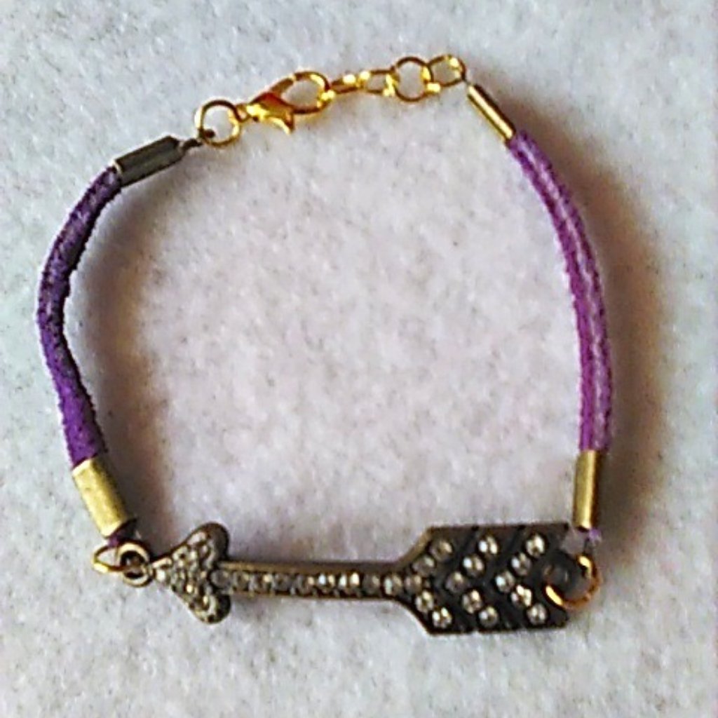 Bracelet Black Rhinestone Arrow Purple Suede 1 Of A Kind Handcrafted